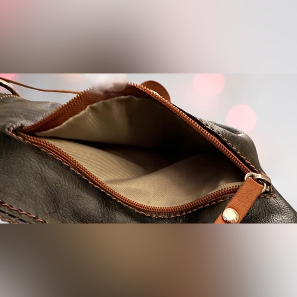 Vera Pelle Black & Chestnut Brown Italian Leather Crossbody Shoulder Bag - Picture 5 of 13